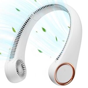 White and Gold Portable Neck Fan